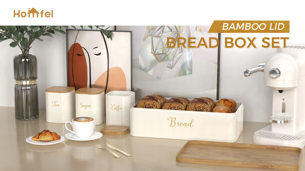 Metal Bread Bin Set Crown Series Kitchen Storage Containers for Bread Tea and Coffee
