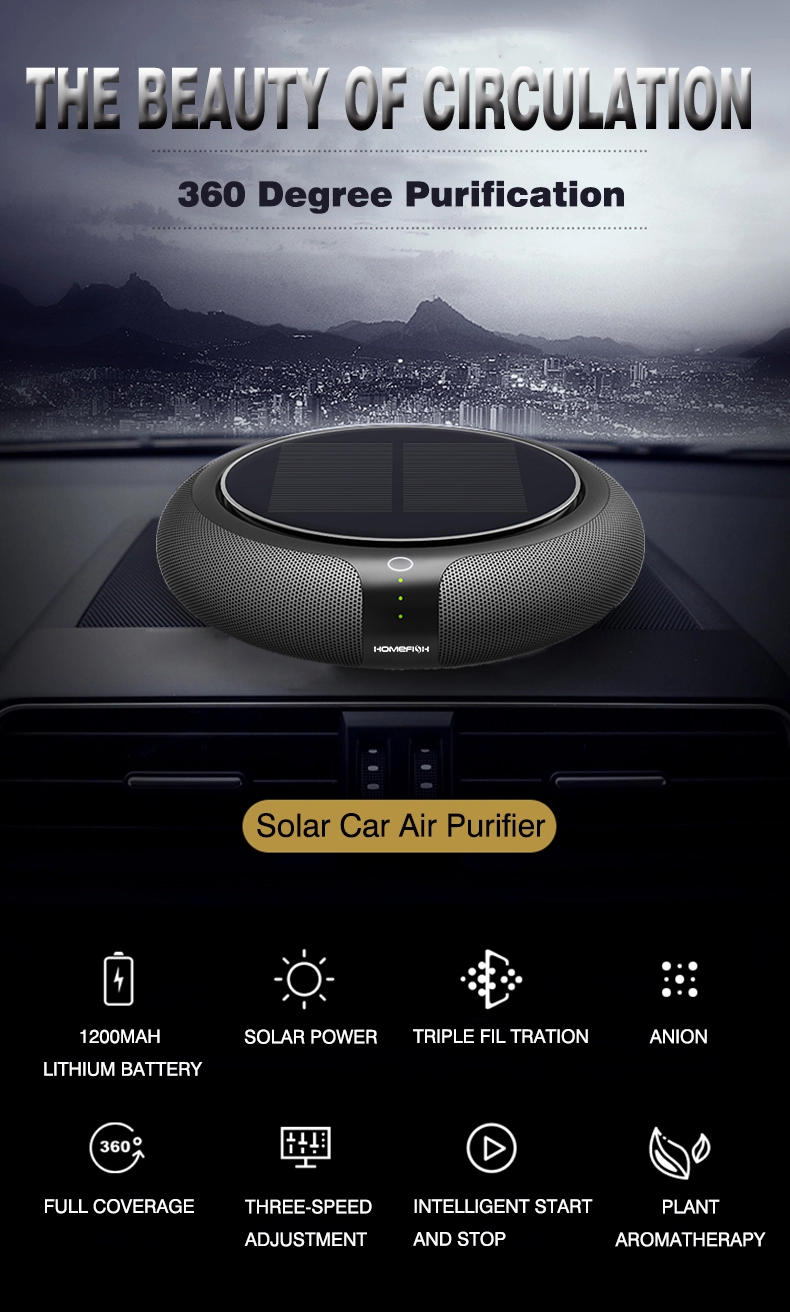 HOMEFISH OEM Car Air Purifier 2023 Ionizer HEPA Solar Car Air Purifier