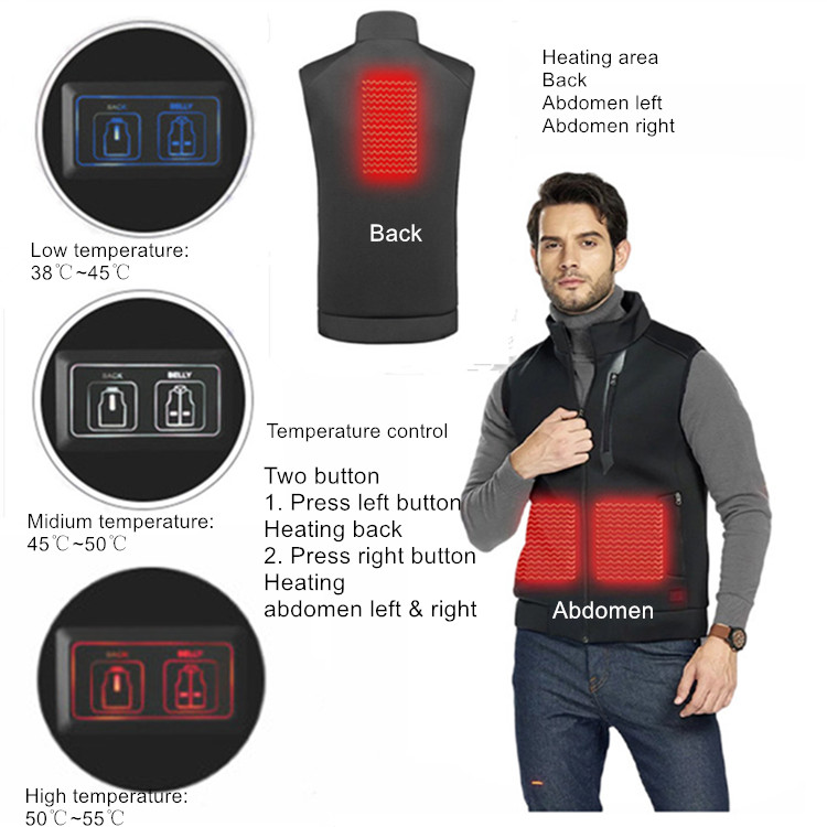 Electrically Thermal Rechargeable Heated Vest graphene Heated Body Warmer