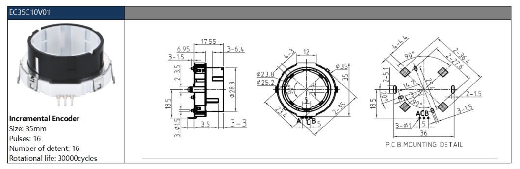 Hollow Encoder 35mm Rotary Frequency Modulation Incremental Encoder for Audio Induction Cooker Function