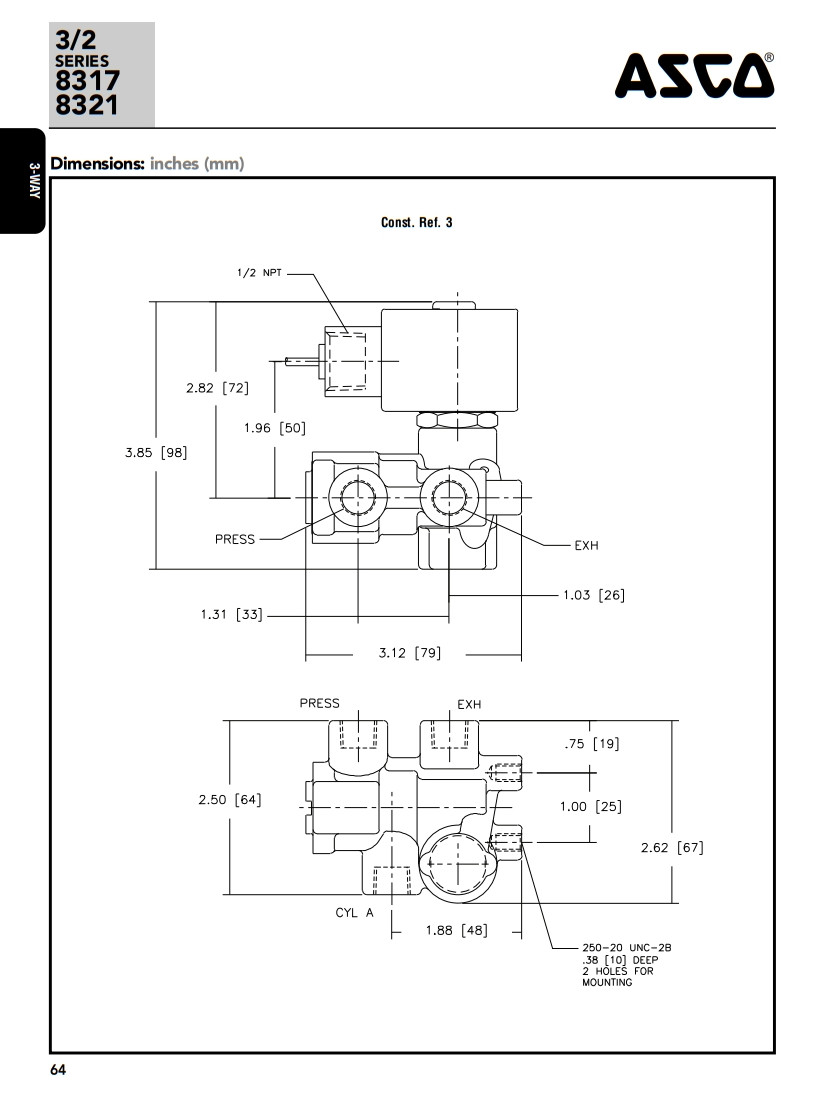 Asco 8317/8321 Series Quick Exhaust Solenoid Valve 1/4" And 3/8" NPT