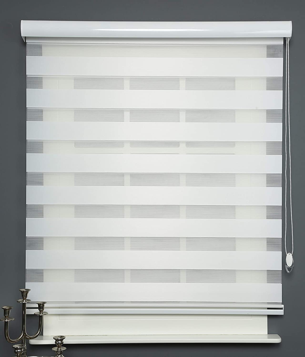 Roller Zebra Blind Curtain White Gray Colored For Living Room