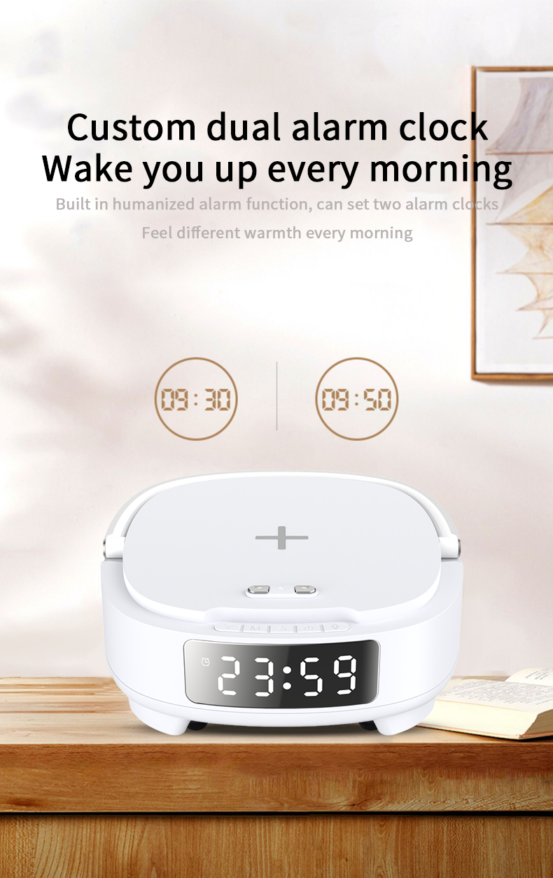 15W Phone Stand Wireless Charger Fast Phone Charging Alarm Clock Bt Speaker For Bedroom