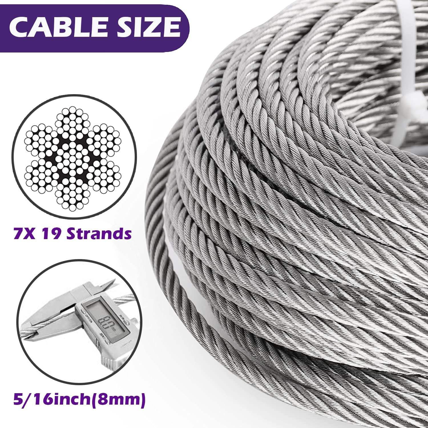 3/16" Steel Wire Rope 1x19 7x7 7x19 For Deck Railing Kits