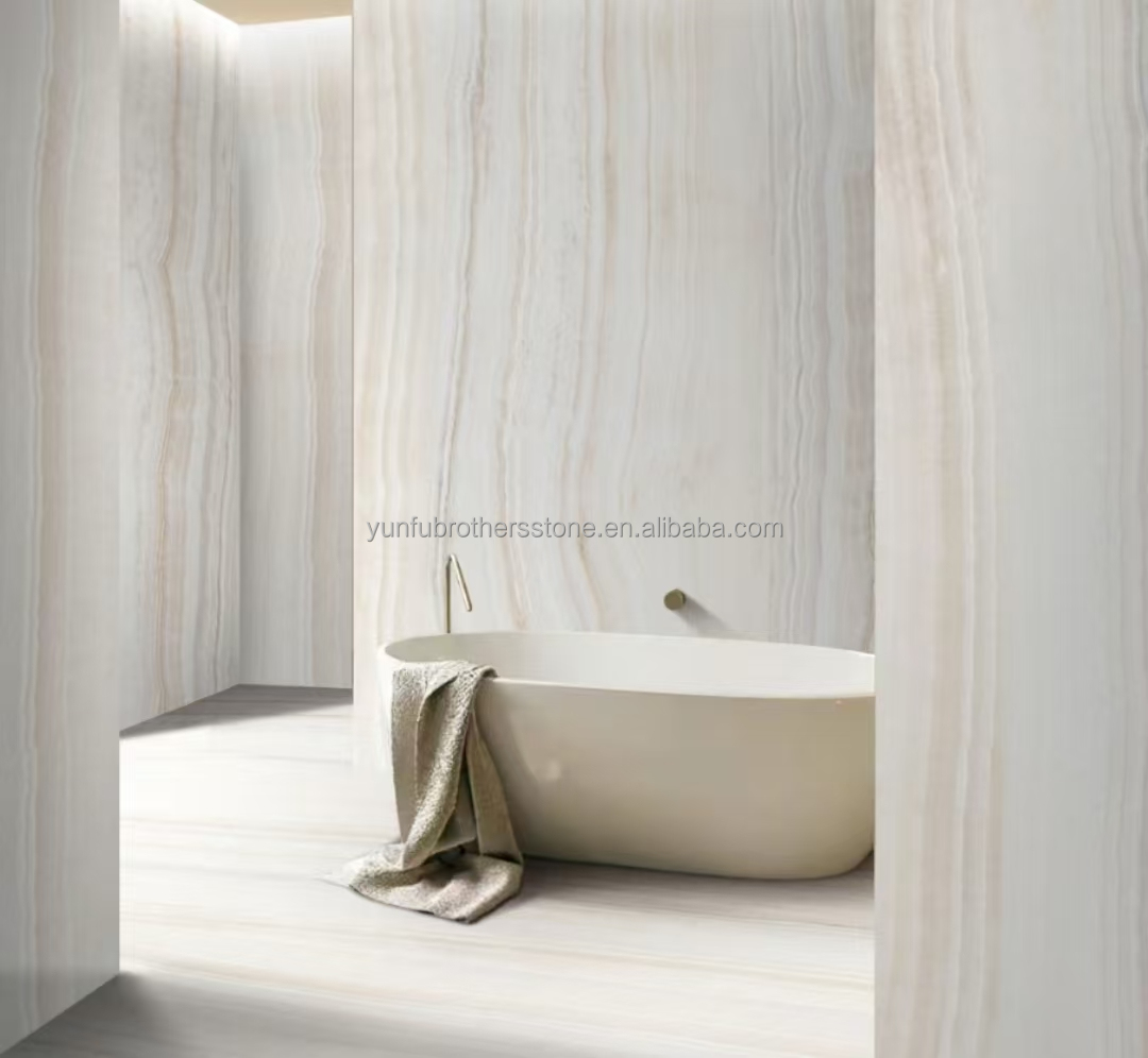 Modern Design Hotel Bathroom Wall Panel with Backlit Natural Stone White Onyx Marble