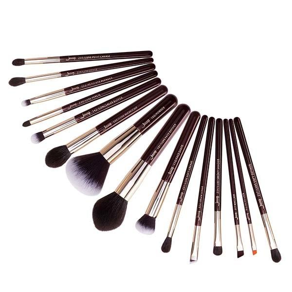 Jessup 15pcs Zinfandel Color Natural Hair Makeup Brush Set with Aluminium