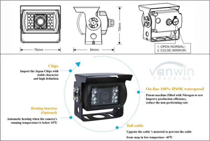 AHD HD IP68 Waterproof GPS CCTV Monitoring Camera 700TVL/800TVL Wired Backup Camera System