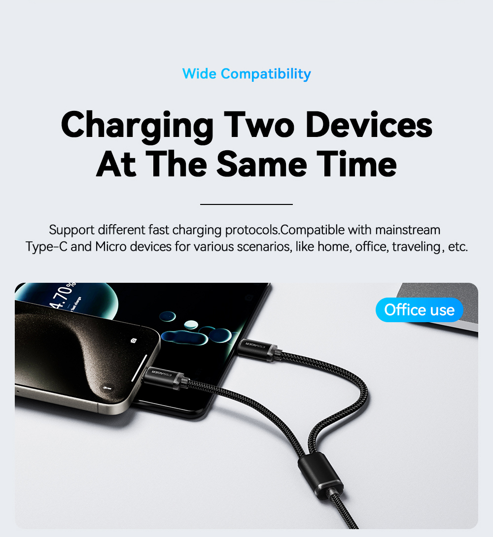 USB A To USB C 2 In 1 Micro Charging Cable 40W 1.2m ES-X60 Series