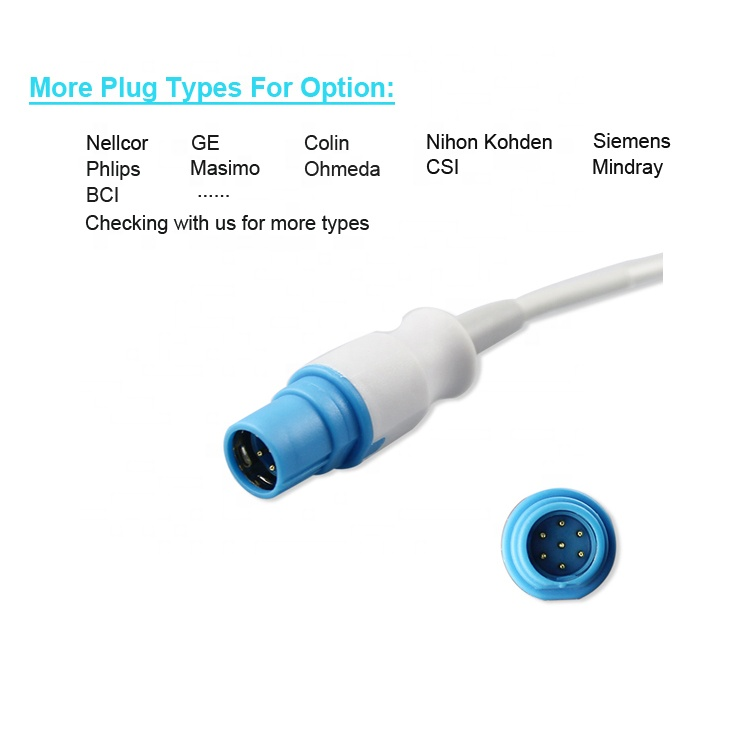 TPU SpO2 Adapter Cable CE Certification And Gray Reusable Sensor spo2 extension cable