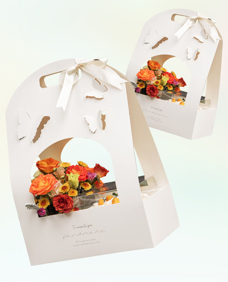 Custom Logo Hand Gift Butterfly Box for Creative Wedding Flower Basket Packaging