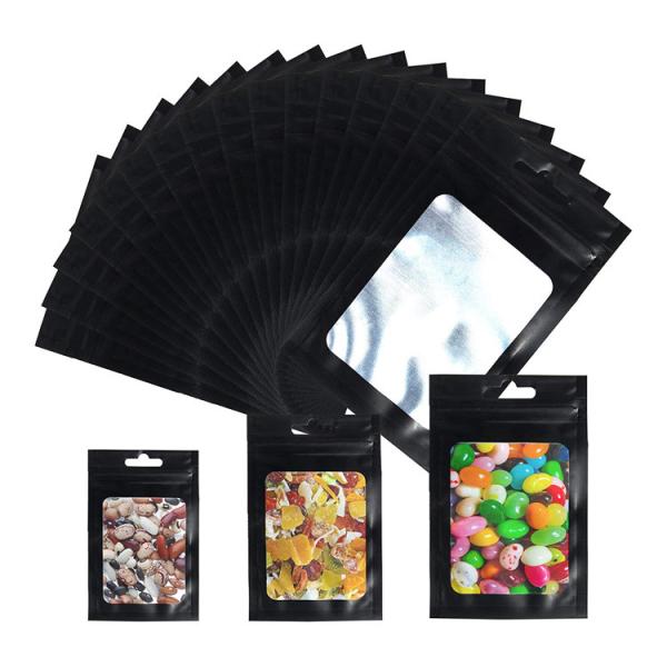 Resealable Smell Proof Candy Black Mylar k Bags With Front Window For Food