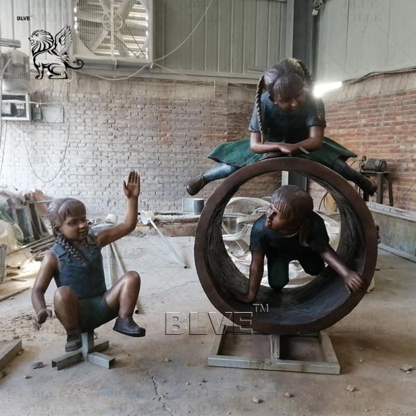 Children Playing Bronze Statue Life Size Garden Sculpture Metal Modern Art