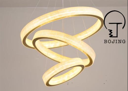 Modern Hanging Lighting Luxury Circle Rings 3000K Pendant Light Gold LED Crystal