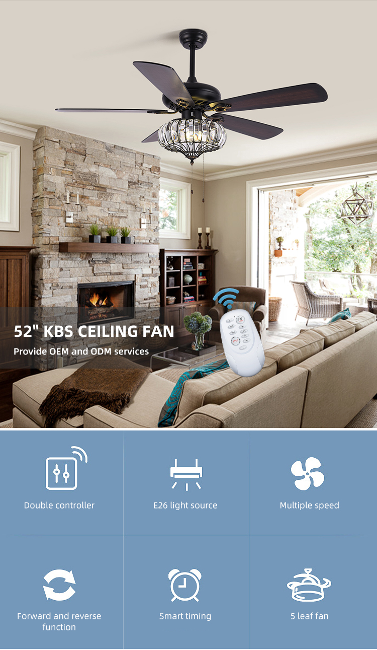 Surface Mounting 120V 65W Industrial Ceiling Fan Light / 52 Inch 5 Blade Ceiling Fan