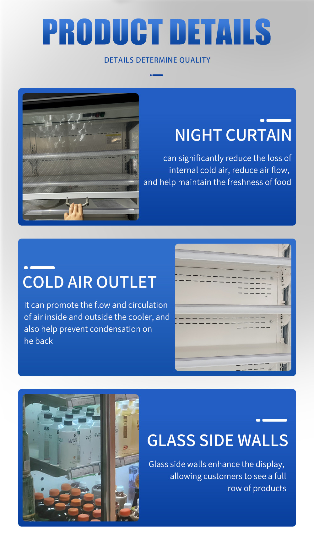 Drink Display Multideck Open Chiller With Night Curtain Showcase Refrigerator