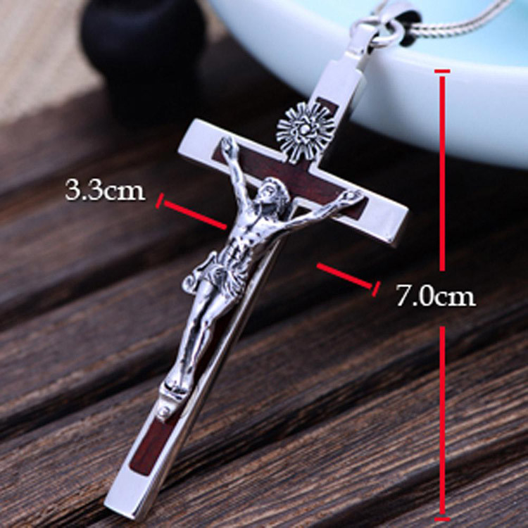 Women's and Men's Gothic Style 925 Silver Cross Pendant Necklace with Sandalwood（XH038761）