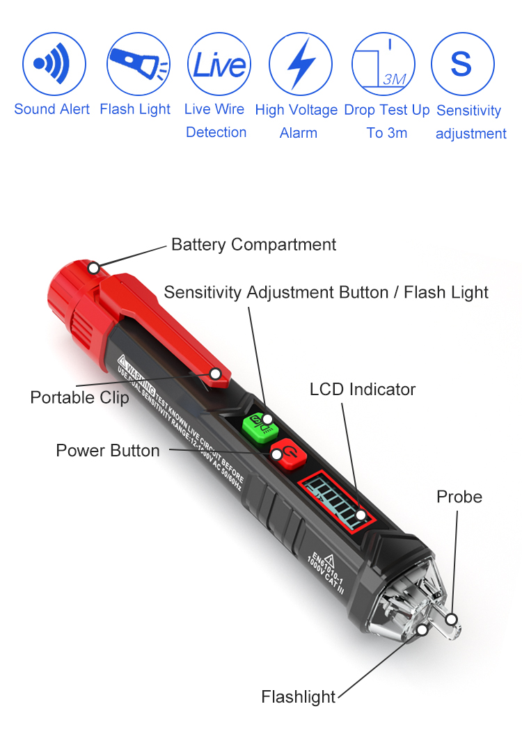 HT100 Non Contact AC Voltage Detector With Dual Sensitivity Mode OEM ODM Available