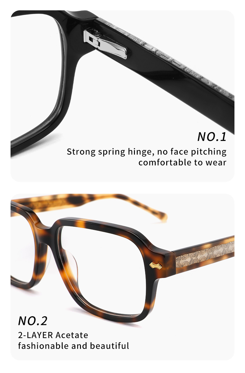 CNC Milling Square Acetate Material Glasses Gray Clear Lens Thick