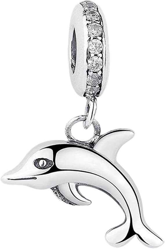 925 Sterling Silver Fish Charm Dangle Beads for Bracelets & Necklaces