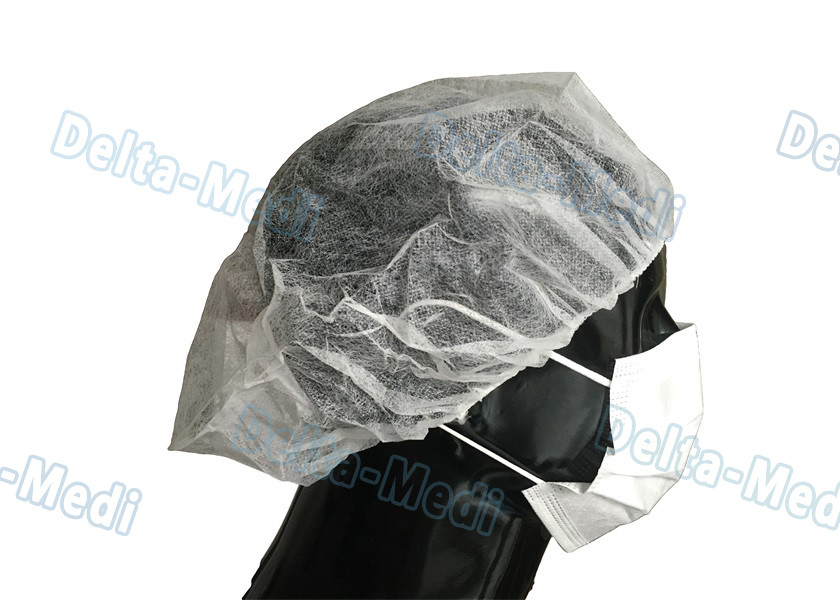 White Disposable Bouffant Surgical Caps Round / Flat Elastic High Air Permeability