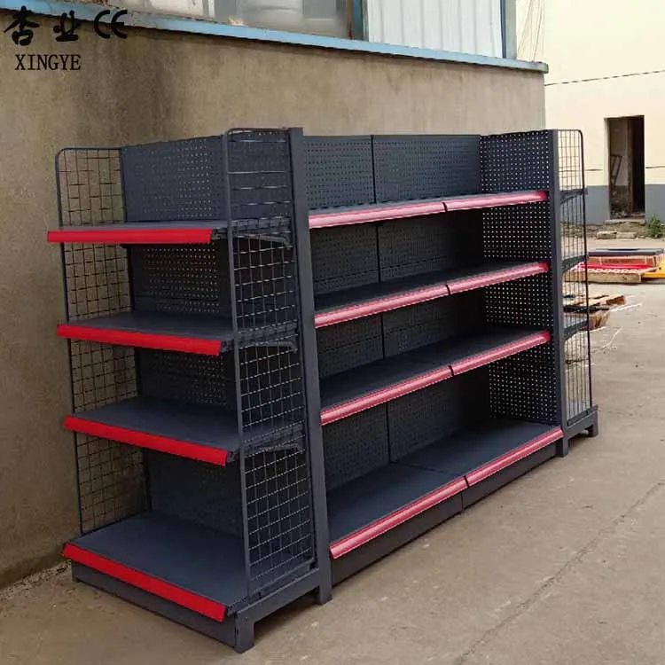 Factory custom color size metal display shelf racks grey gondola shelving