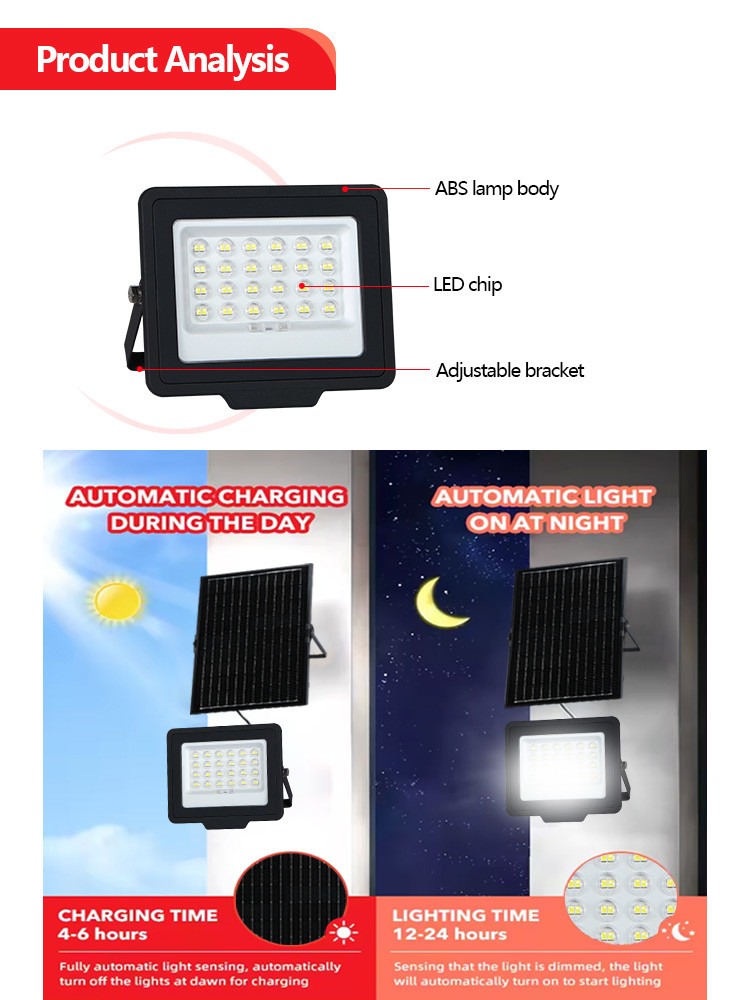KCD Industrial Aluminum 100w 200w 300w Security Solar Flood Light High Lumen Rechargeable Solar Floodlights