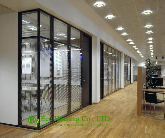 Aluminum Frame Fixed Glass Partition, Powder Coating Finished