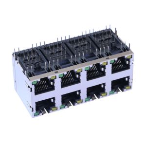 ARJM24A1-A12-AB-EW2 Stacked RJ45 2x4 With 10/100 Base-T Magnetics Connector