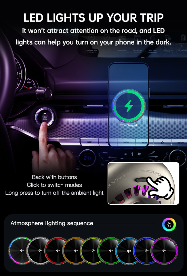 Starry Sky Lighting Effect Silent Cooling Fan Fast Heat Dissipation QI2 Fast Charging Magnetic Car Wireless Charging Stand