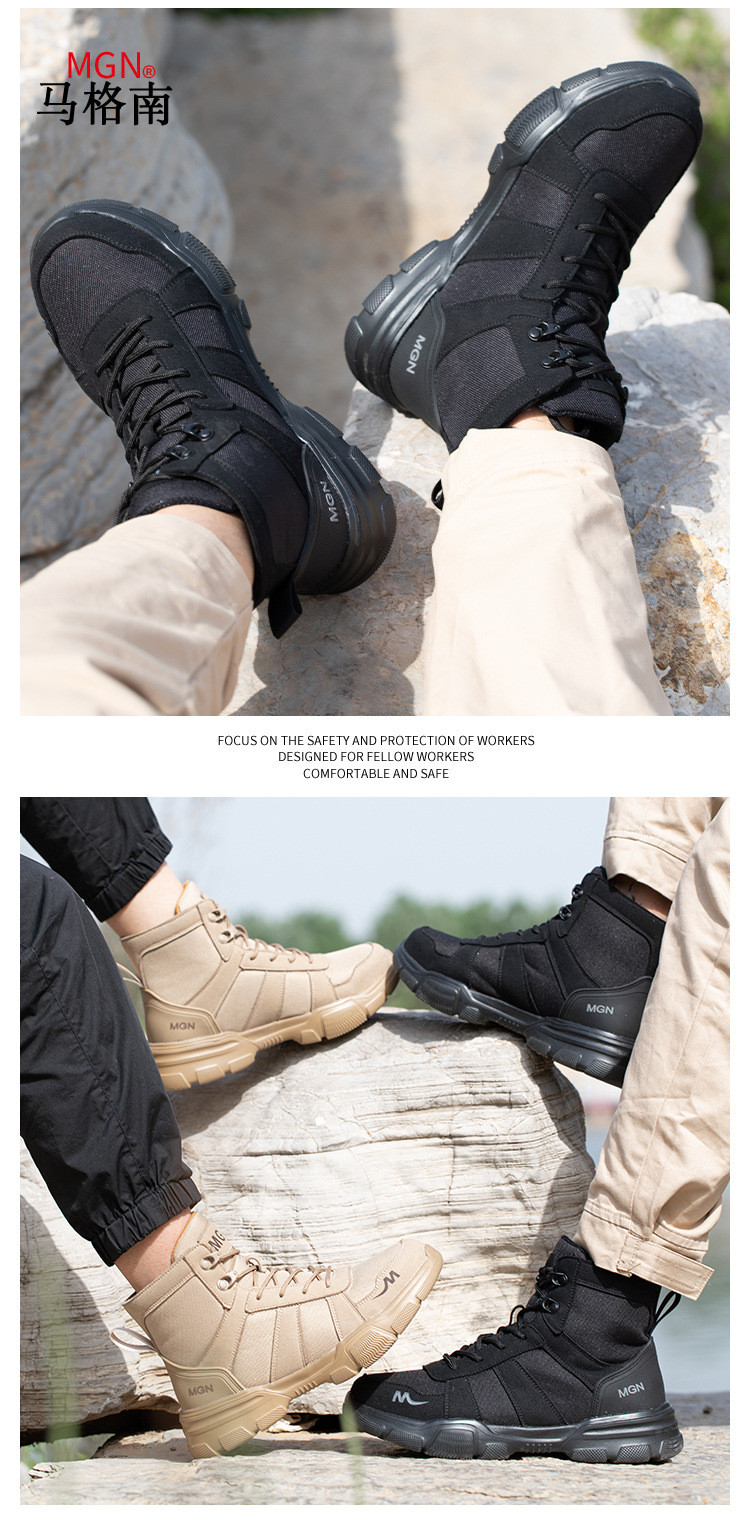 Microfiber Men'S Most Comfortable Security Boots Steel Toe Kevlar Mid Sole Anti-Smashing Rubber Work Boots