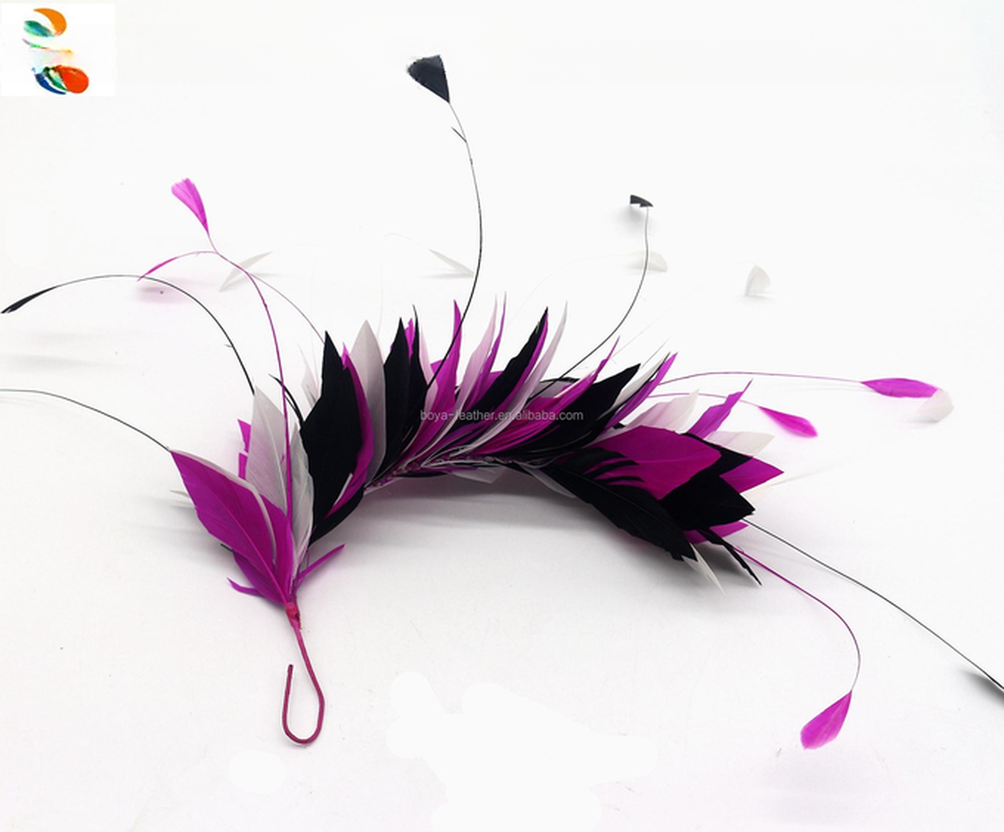 Stripped Goose and Coque Feather Flower Mount with Wire Accessory 3.6g Weight