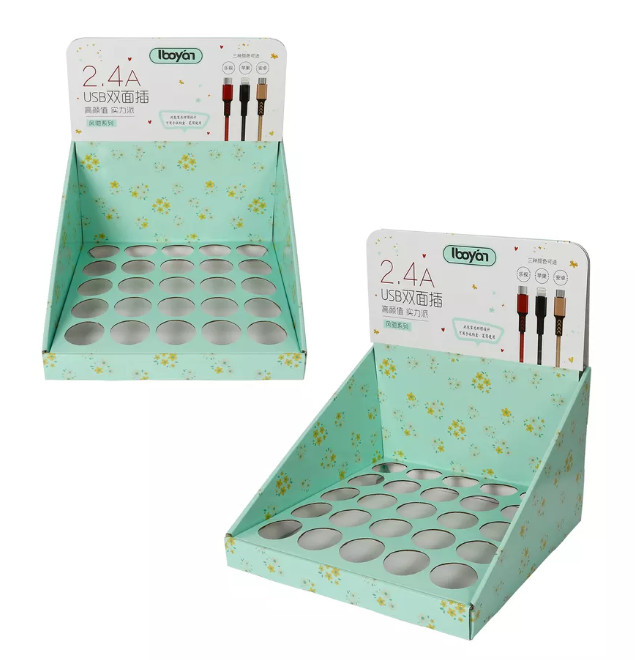 Supermarket Cardboard Countertop Displays , USB Charge Cable PDQ Display Box