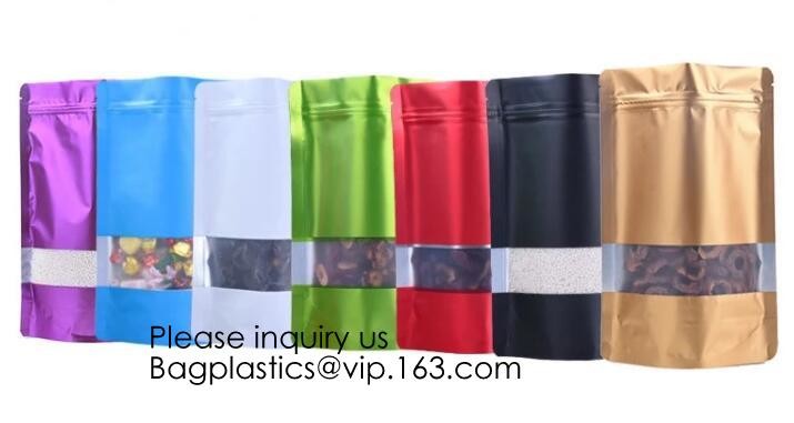 Matte Metallic Color with Frosted Window Display Stand-Up Zip lockk Bags,Aluminum Foil Back - Resealable Zip lockk and Heat