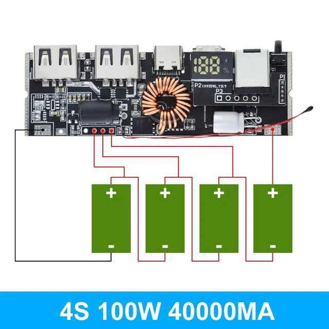 QC4.0 QC3.0 LED Dual USB PD Power Bank 18650 Charging Module with Temperature Control