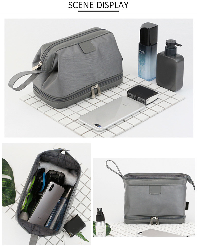 Double Layers Men Travel Wash Portable Waterproof Polyester Cosmetic Bag