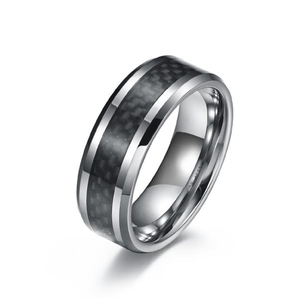 Round Rotatable Polish Black Silver Simple Men Rings Stainless Steel And Carbon