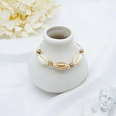 Alloy Shell Crystal Bead Bracelet White Stone Charms Stainless Steel Bangle