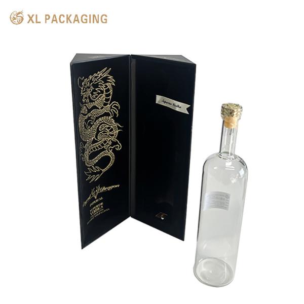 Customized Black Magnet Gold Foil Wine Box Luxury Whiskey Red Wine Gift
