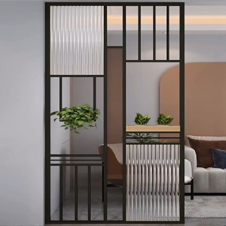 Laser cut stainless steel strong frame art glass room divider