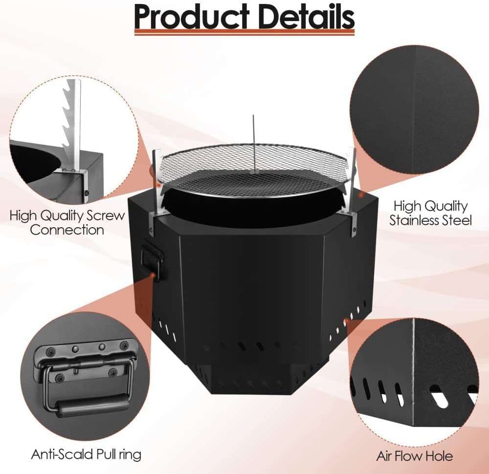 Stove Bonfire Stainless Portable Smokeless Fire Pit 20.39" L×12.01" H Round Typically