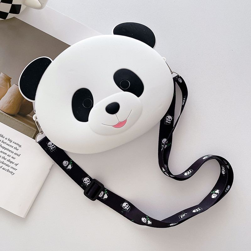 Panda Durable Silicone Pencil Case For Kids Crossbody Purse Bag Shoulder Handbag Coin Wallet Bag Makeup Storage Bag