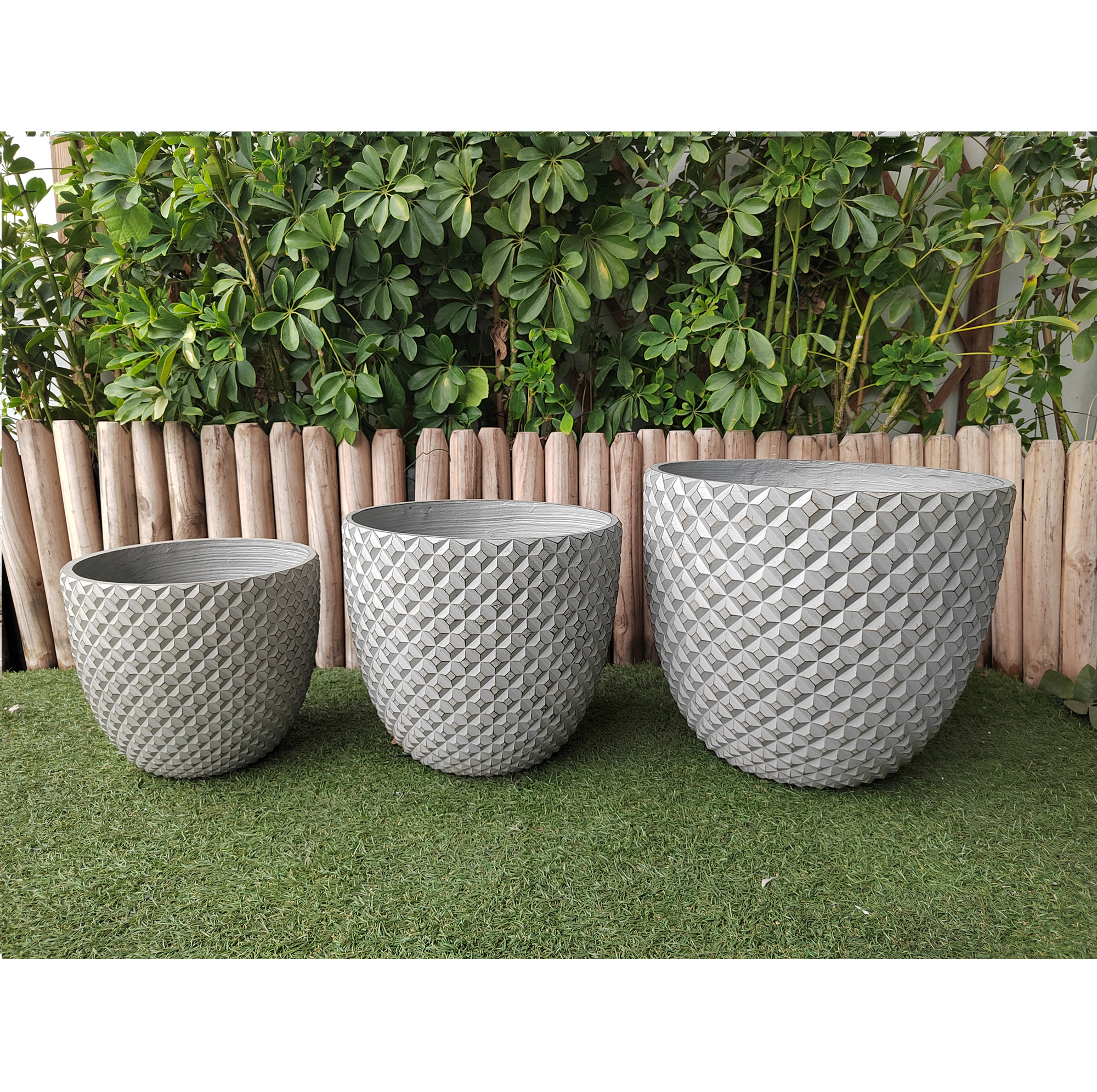 Set 6 Diamond Design Antique Grey Flower Pot Garden Pot Size 2 D18.5*H16.5cm
