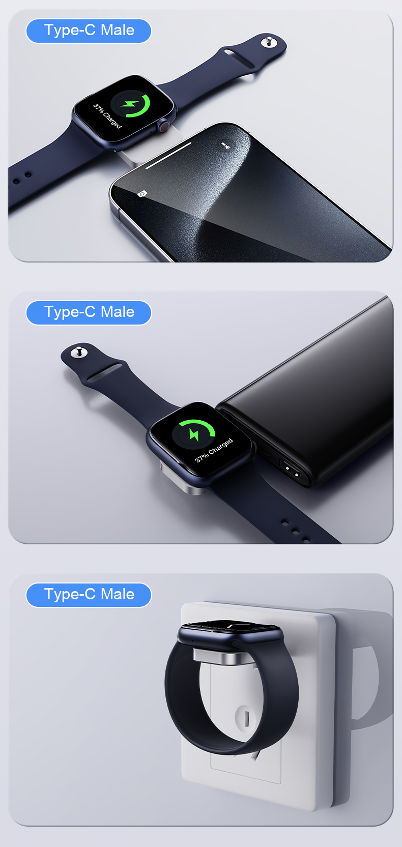 Portable Wireless Charger Type-C Magnetic Charger for Smart Watch Input 5V/1A Output 5V3A /9V2.25A/12V1.67A