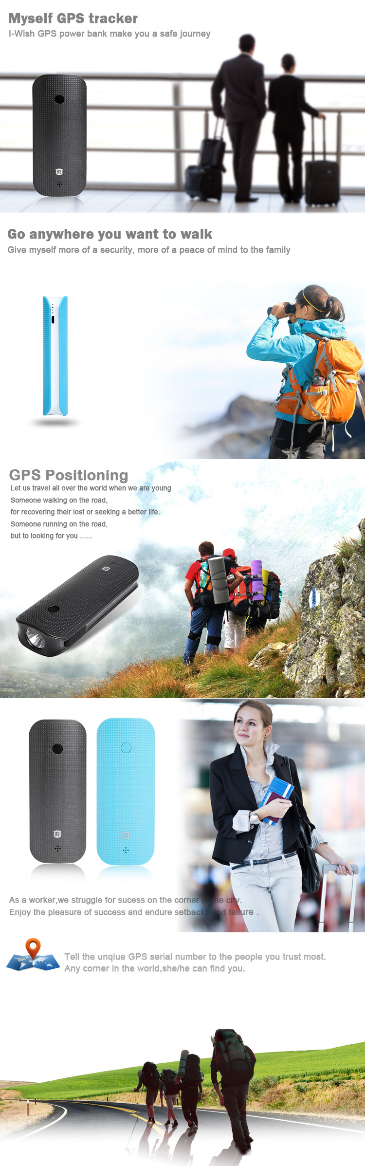 4500mAh long battery life hidden anti-lost spy gps tracker power bank
