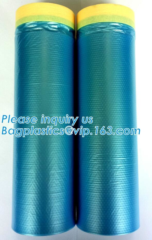 Disposable car protection pre-taped paint plastic masking film, PE material soft hardness protective plastic masking fi