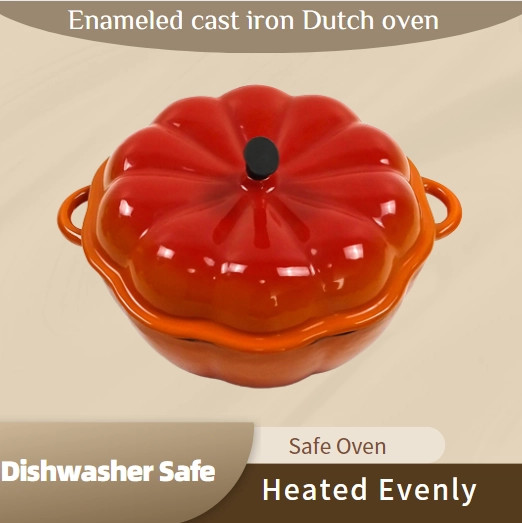 Large Size Pumpkin Shape Cast Iron Dutch Oven Oven Safe