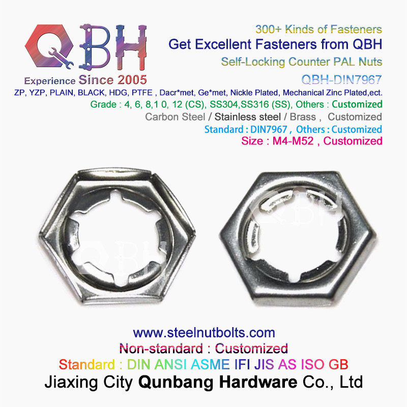 QBH DIN 7967 M4 To M52 Black 6 Locking Teeth Carbon Steel / Stainless Steel Self Lock Counter Nuts / Pallnut