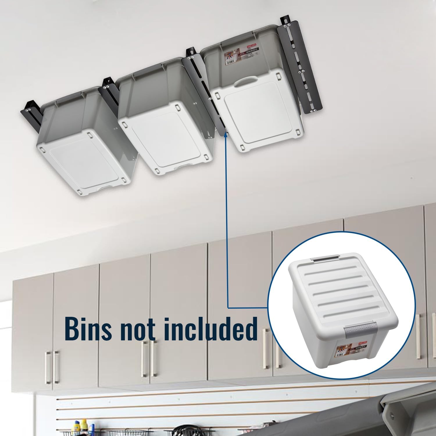 26" Garage Storage Tote Slide Overhead Ceiling Mount Storage Bins Rack Solution