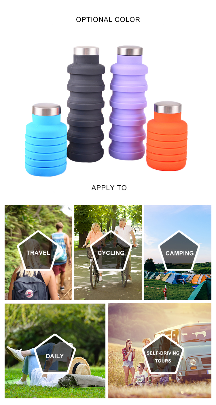 Eco Friendly 500ML Compressible Silicone Roll Up Water Bottle