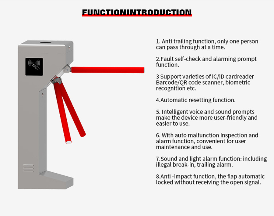 HCW SS 316 304 Waist Height Tripod Turnstile Gate Automatic Security Access Control
